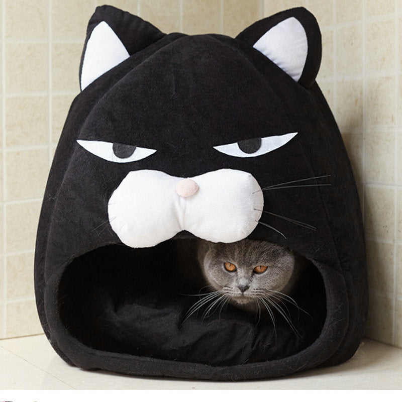 Cozy Black Cat House Bed β Foldable, Washable & Year-Round Comfort for Small Pets