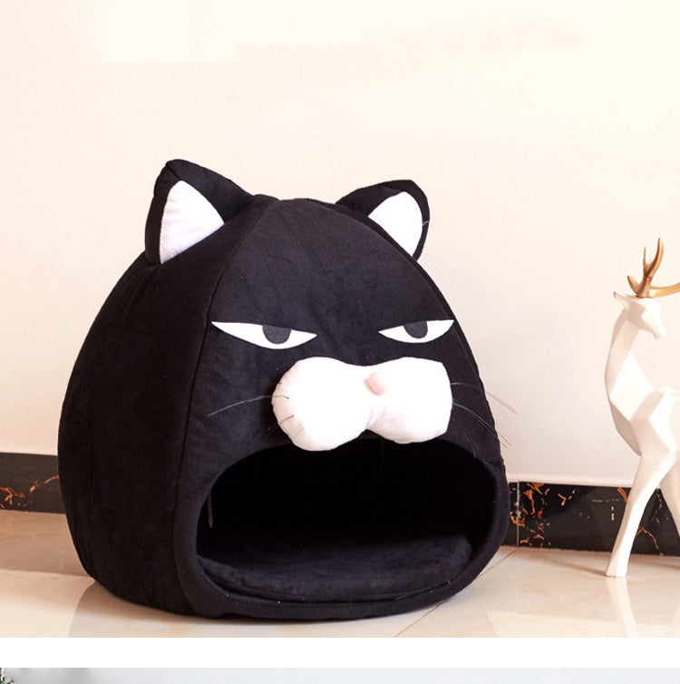 Cozy Black Cat House Bed β Foldable, Washable & Year-Round Comfort for Small Pets