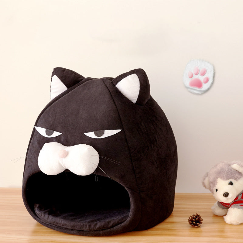 Cozy Black Cat House Bed β Foldable, Washable & Year-Round Comfort for Small Pets