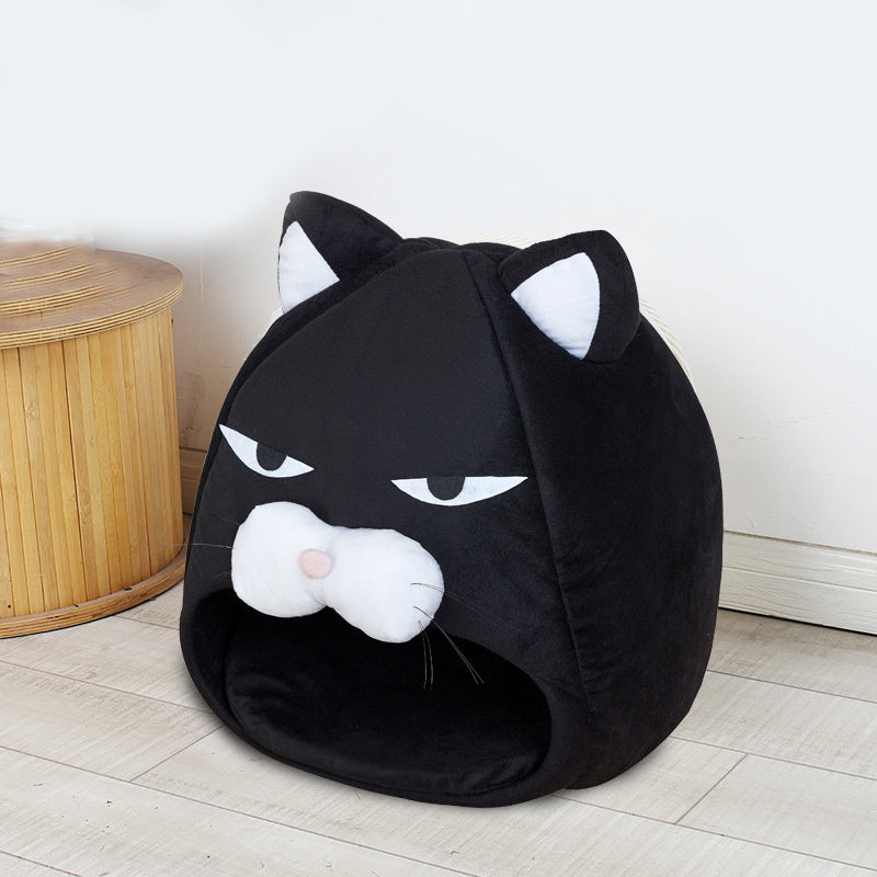 Cozy Black Cat House Bed β Foldable, Washable & Year-Round Comfort for Small Pets