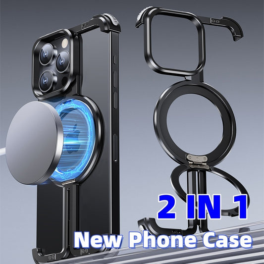 Magnetic Metal iPhone Case – Shockproof with Built-in Kickstand & Heat Dissipation – cute-accessory
