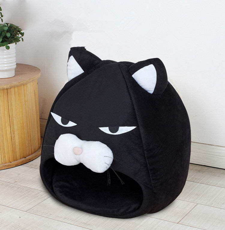 Cozy Black Cat House Bed β Foldable, Washable & Year-Round Comfort for Small Pets