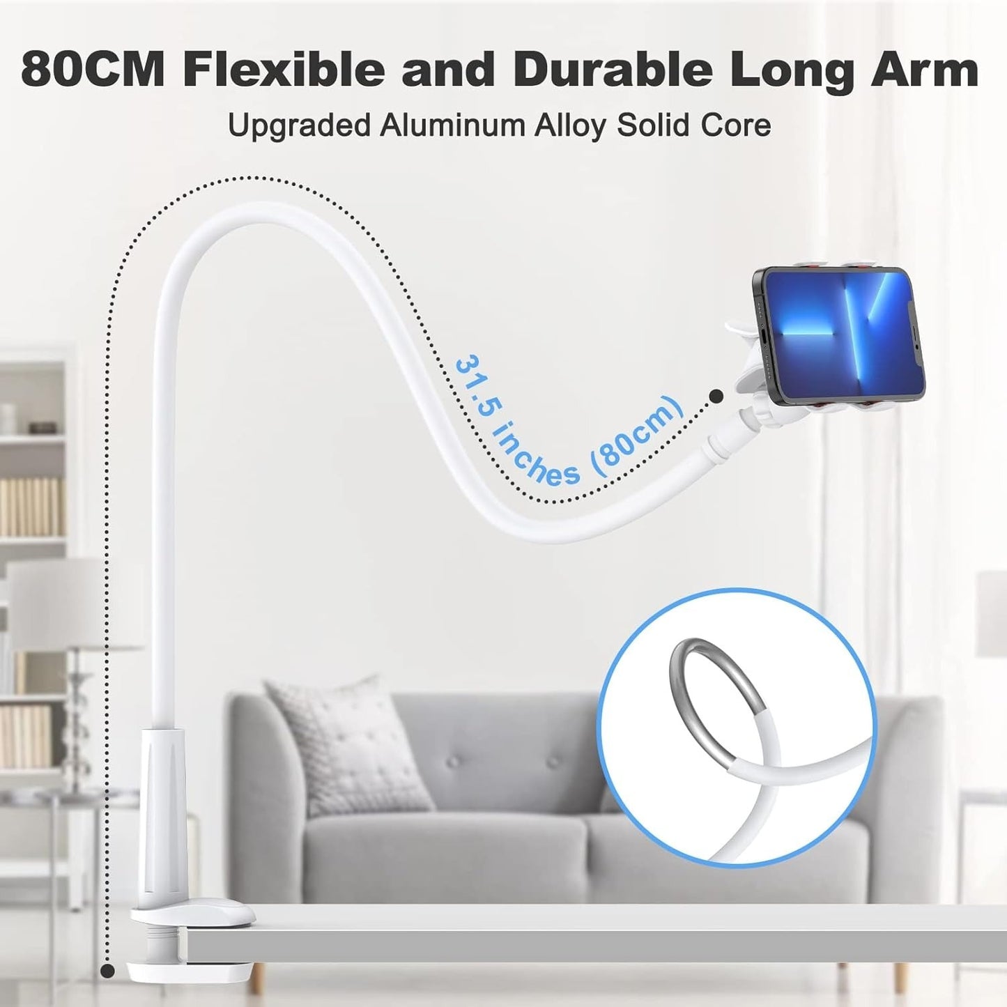 Newest Gooseneck Phone Holder 31in Long Flexible Lazy Arm Clip Adjustable Overhead Phone Mount For Phone - JEFF's Favorite Picks
