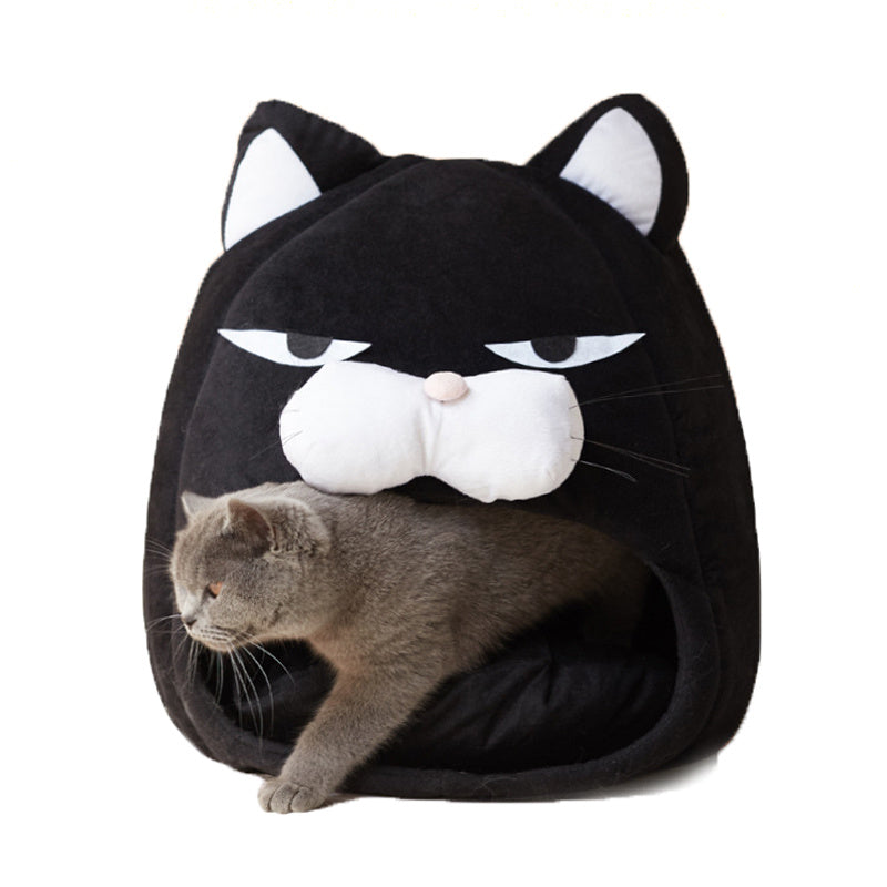 Cozy Black Cat House Bed β Foldable, Washable & Year-Round Comfort for Small Pets