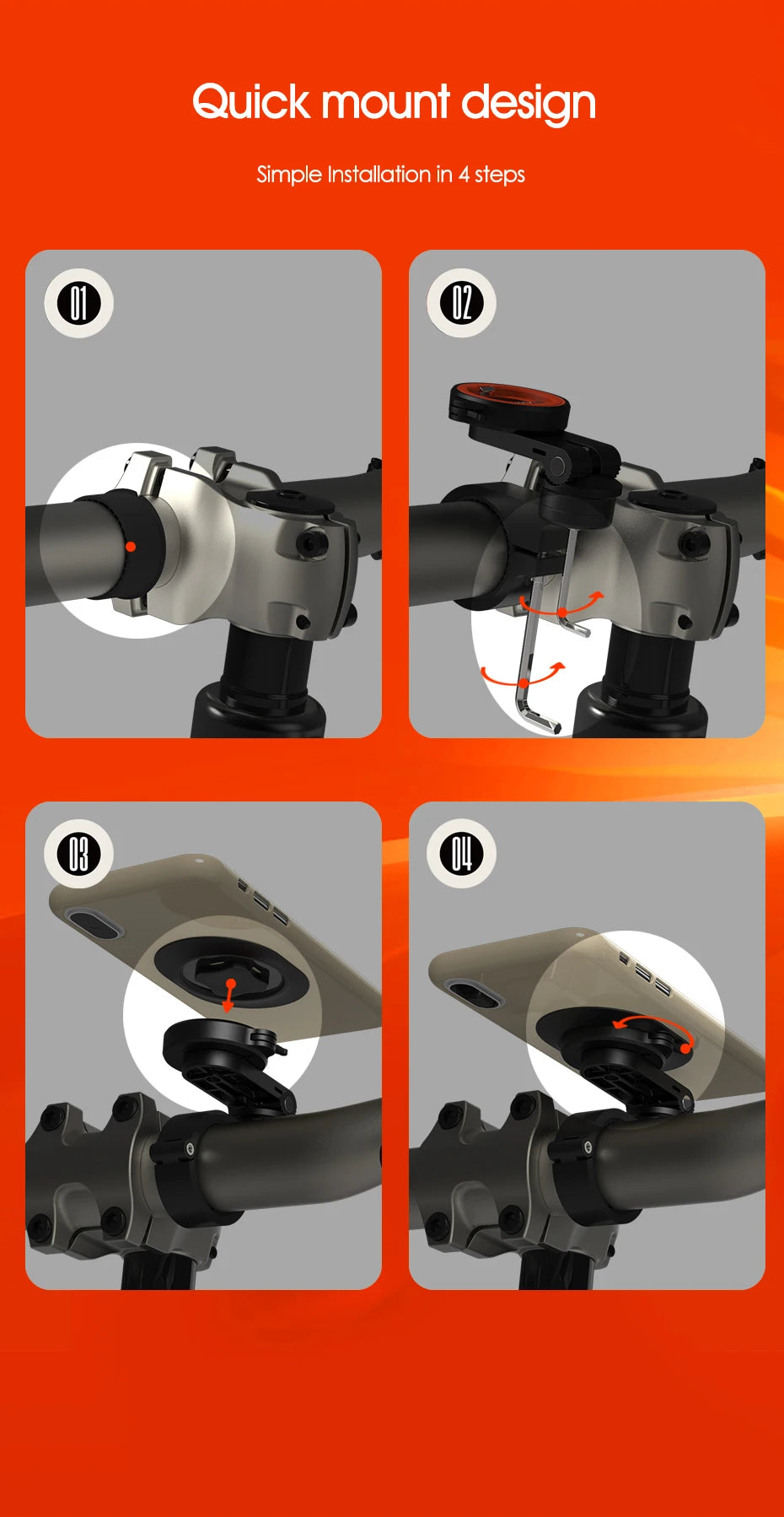 SINCE TOP Universal Bike & Motorcycle Phone Mount – Quick Release, 360° Rotation