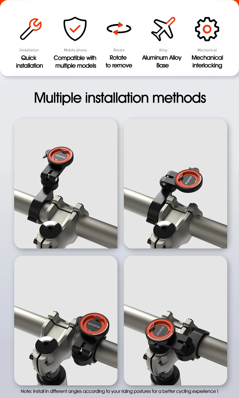 SINCE TOP Universal Bike & Motorcycle Phone Mount – Quick Release, 360° Rotation