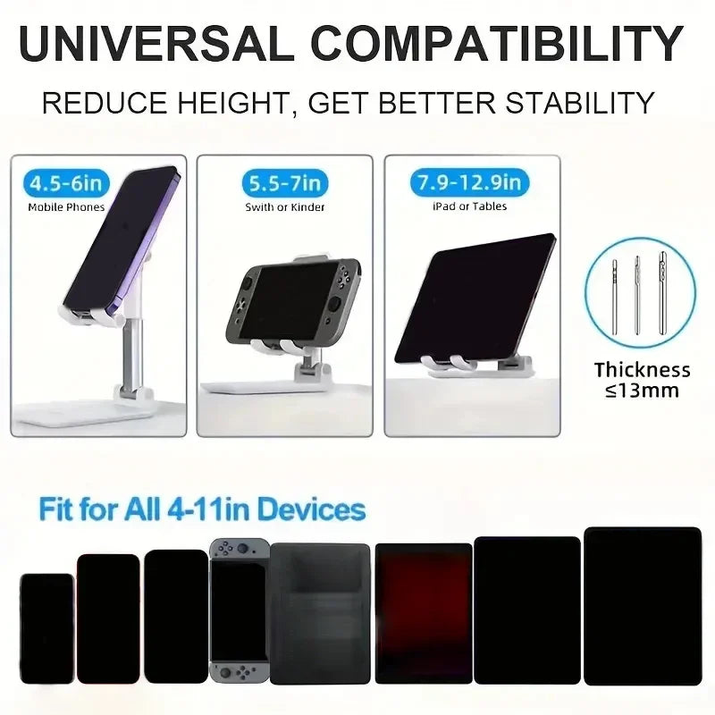 Adjustable Telescopic Phone & Tablet Stand – Foldable & Ergonomic Desk Holder