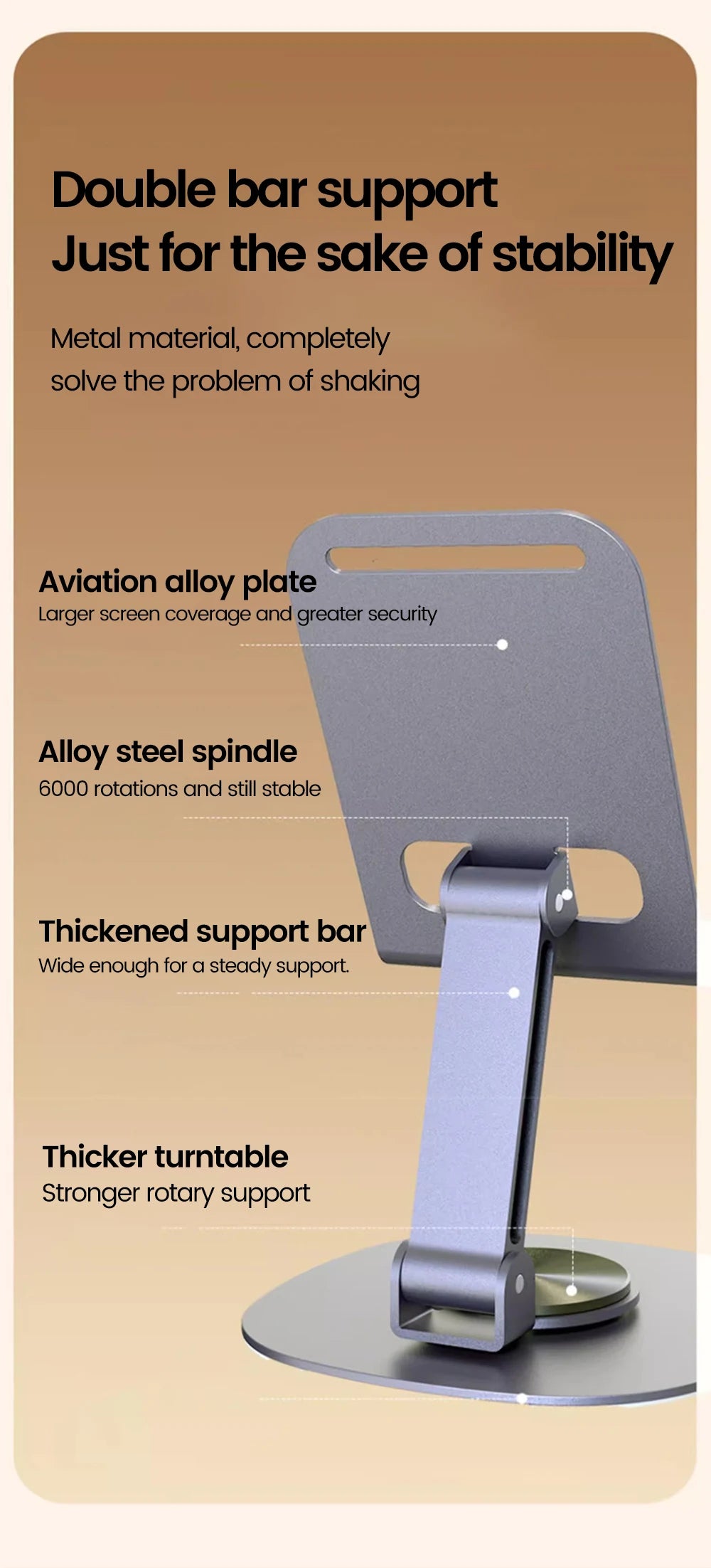 Elough 360° Rotation Metal Tablet & Phone Holder – Universal Folding Desktop Stand