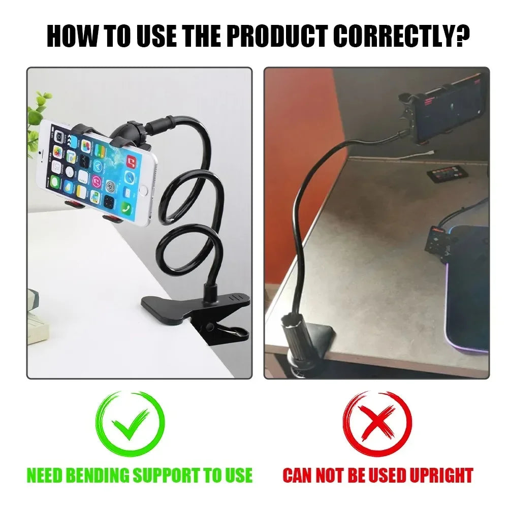Flexible 28" Gooseneck Phone Holder – 360° Lazy Clip Stand for Bed & Desk