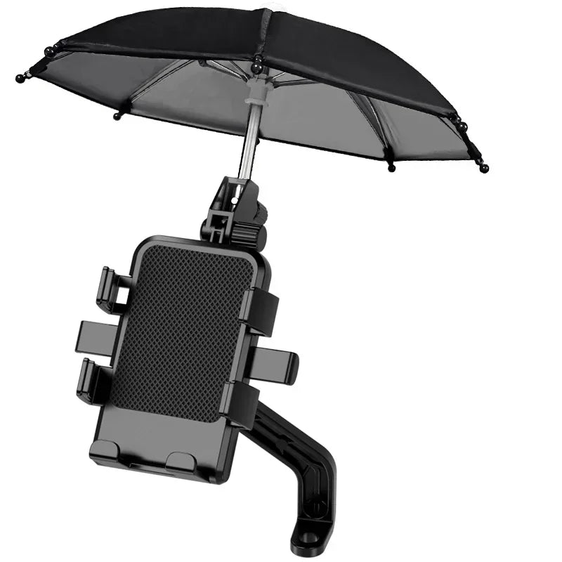 Motorcycle Phone Holder with Umbrella – Sun & Rain Handlebar Mount
