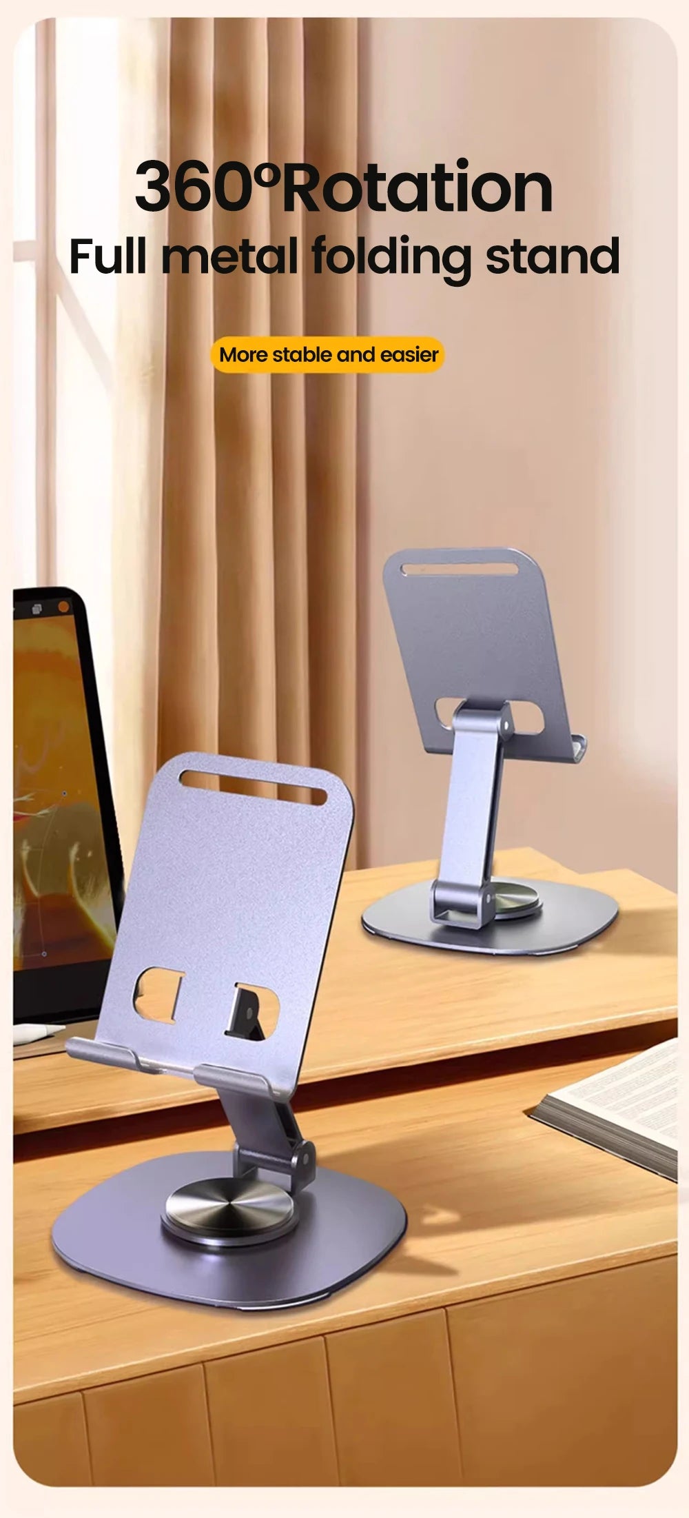 Elough 360° Rotation Metal Tablet & Phone Holder – Universal Folding Desktop Stand