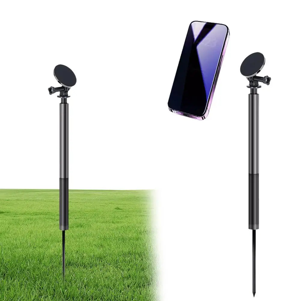 Magnetic Ground-Insert Phone Stand – Extendable Outdoor Tripod for Golf & Fishing