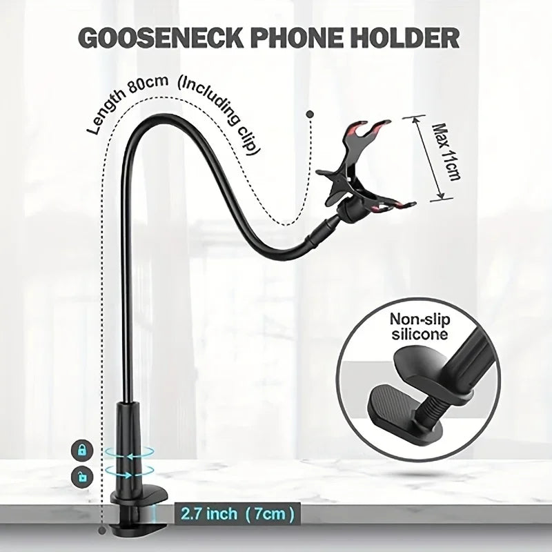 Flexible Gooseneck Phone Holder – 360° Lazy Bracket for Bed, Desk & Kitchen