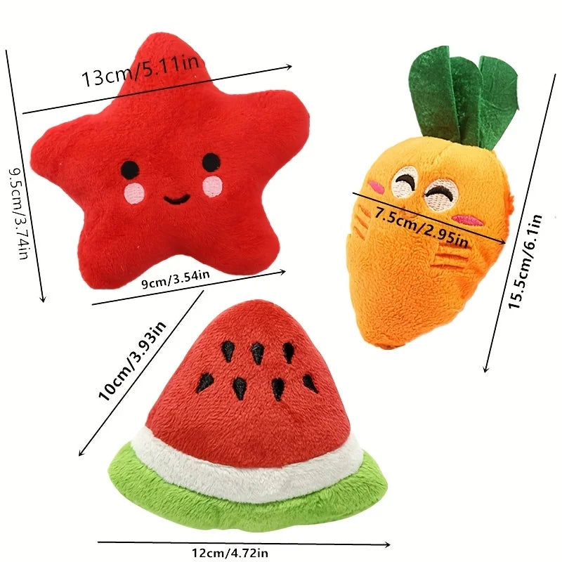 “10pcs Plush Puppy Teething Toys – Squeaky Fruit & Veggie Chew Set”