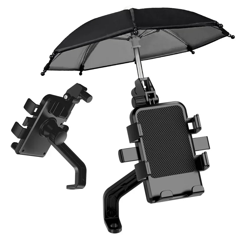 Motorcycle Phone Holder with Umbrella – Sun & Rain Handlebar Mount