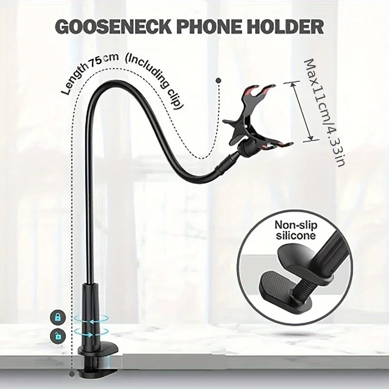 Flexible Gooseneck Phone Holder – 360° Lazy Bracket for Bed, Desk & Kitchen