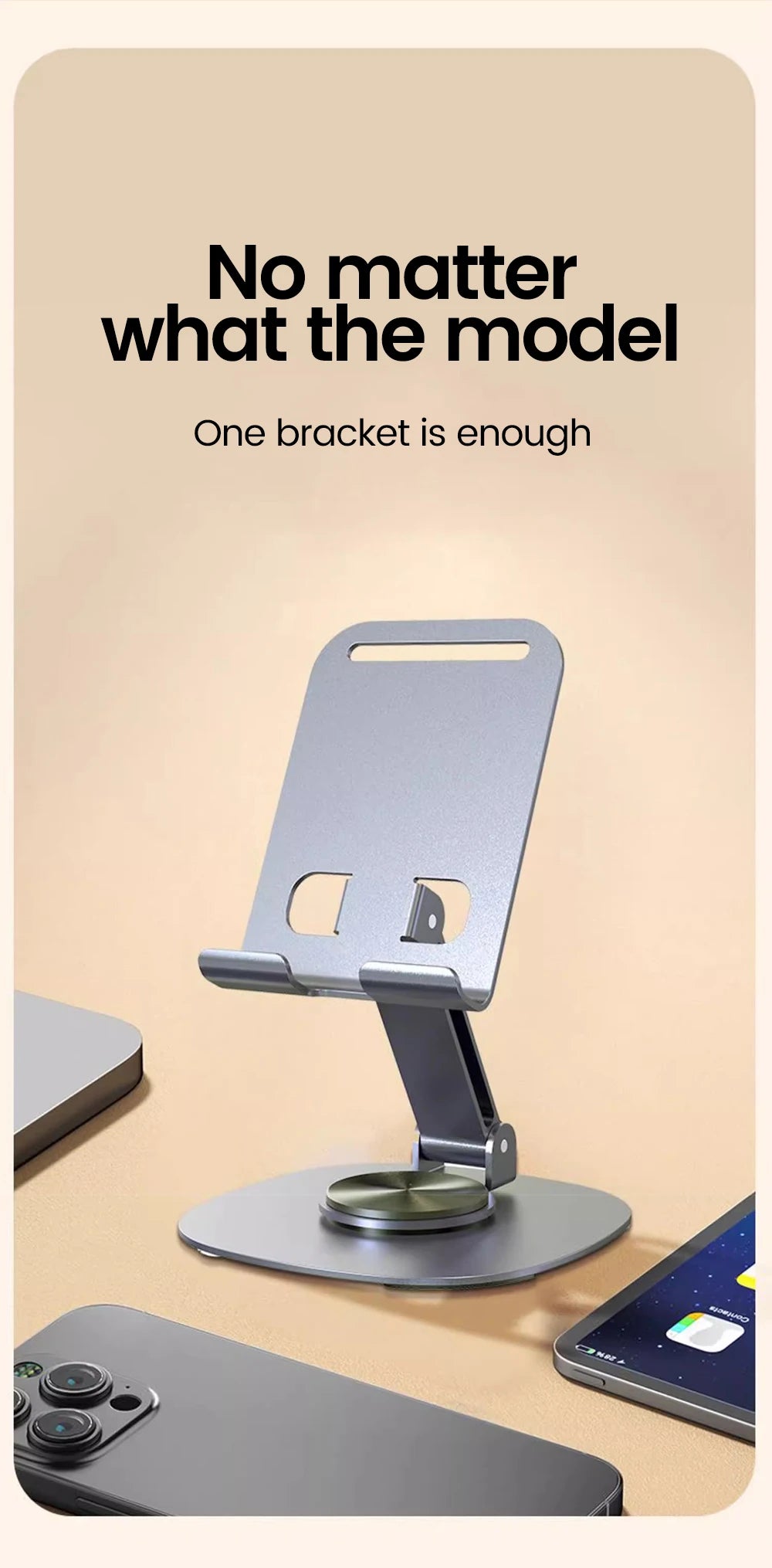 Elough 360° Rotation Metal Tablet & Phone Holder – Universal Folding Desktop Stand