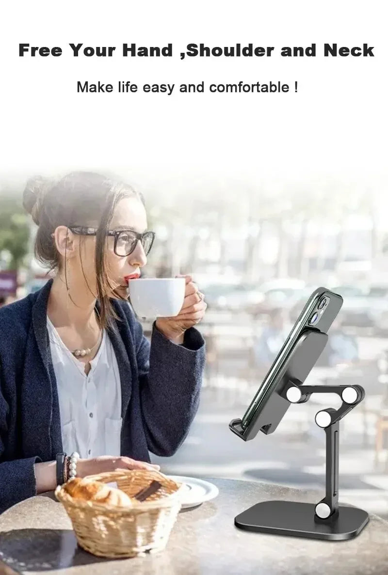 VIKEFON 3-Section Foldable Phone Stand – Adjustable Desk Holder for Smartphones & Tablets