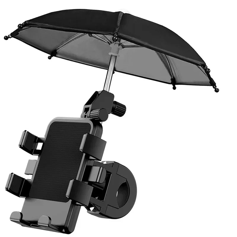 Motorcycle Phone Holder with Umbrella – Sun & Rain Handlebar Mount