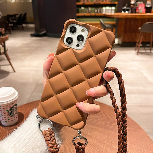 3D Diamond Silicone iPhone Case with Messenger Lanyard – Stylish & Drop-Resistant – phone strap