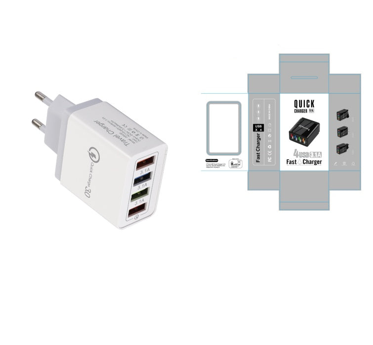 4-Port USB Wall Charger with Quick Charge 3.0 – EU/US Plug | Fast Multi-Device Charging – power-bank