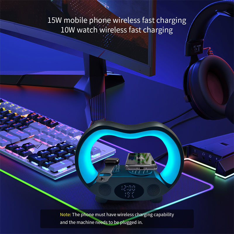 6-in-1 Smart LED Table Lamp – Wireless Charger, Bluetooth Speaker, Clock & More – power-bank