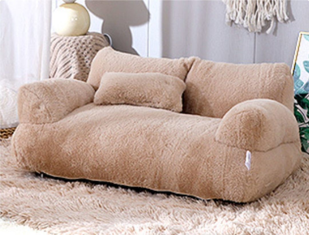 Plush Cat Sofa Bed with Pillow – Soft, Anti-Slip Lounger for Cats