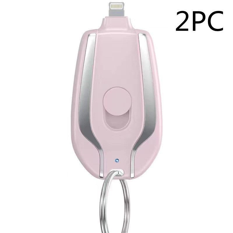 Mini Keyring Power Bank with Built-in Lightning or Type-C Cable – 1500mAh Emergency Charger