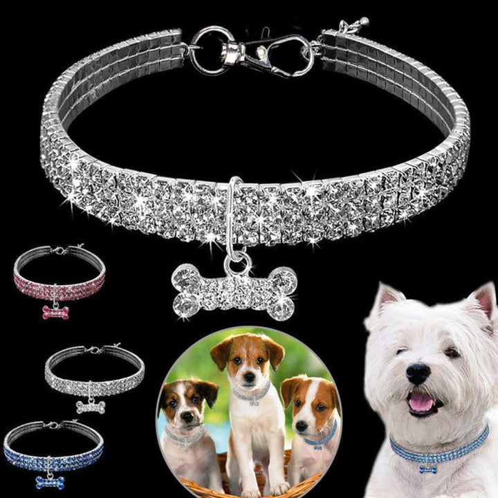 Crystal Rhinestone Pet Collar – Bling Necklace for Small Dogs & Cats – grooming kit