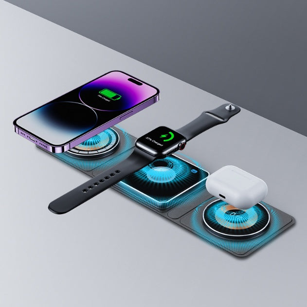 3-in-1 Magnetic Wireless Charging Station – 15 W Foldable MagSafe Hub – power-bank