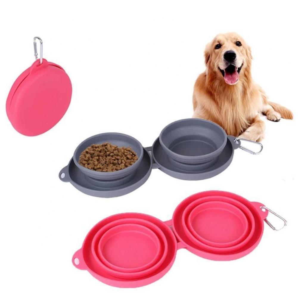 Collapsible Double Dog Bowl – Travel-Ready Silicone Pet Feeder