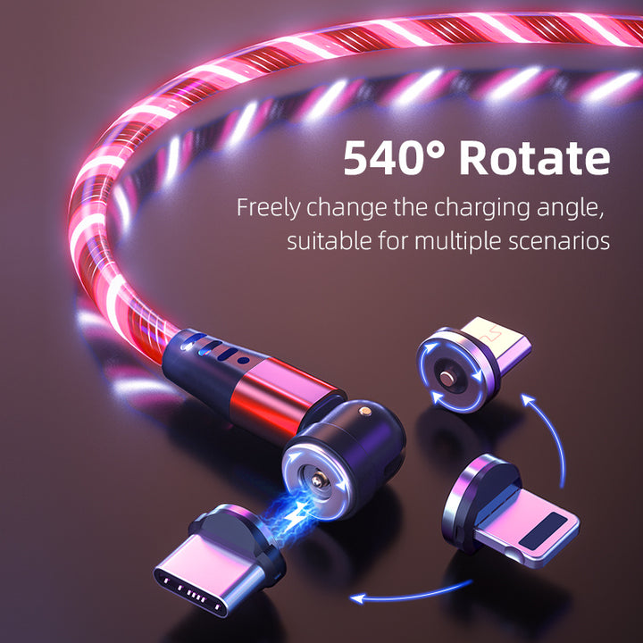 LED Magnetic Charging Cable – 540° Rotating 3-in-1 Fast Charger with Flowing Light – car-accessory