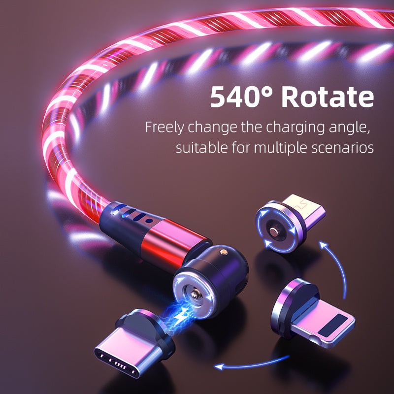 LED Magnetic Charging Cable – 540° Rotating 3-in-1 Fast Charger with Flowing Light – car-accessory