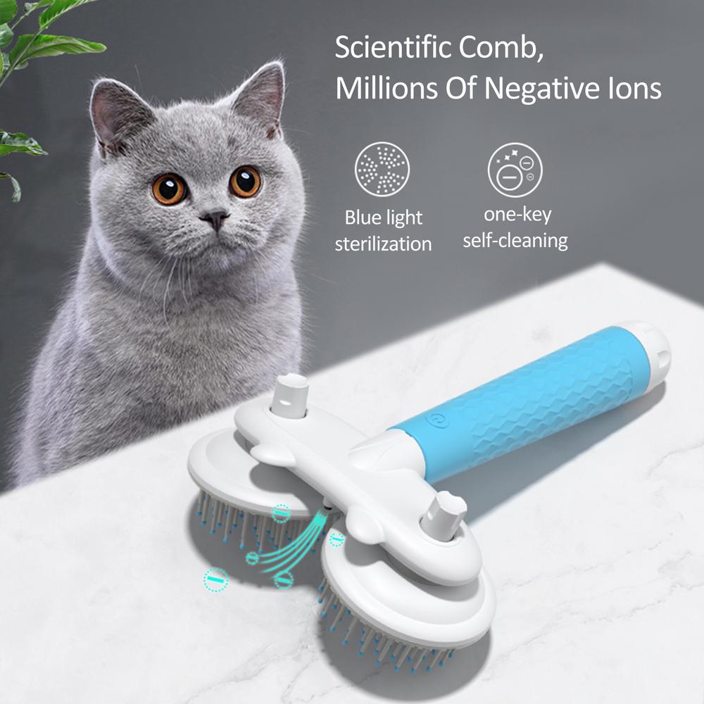 Negative Ion Dual-Head Pet Brush – Self-Cleaning Cat & Dog Grooming Tool