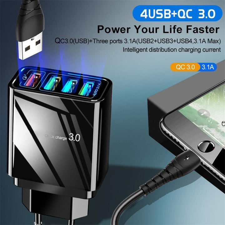 30W USB Wall Charger – 4-Port Fast Charging Station with Smart Chip – power-bank