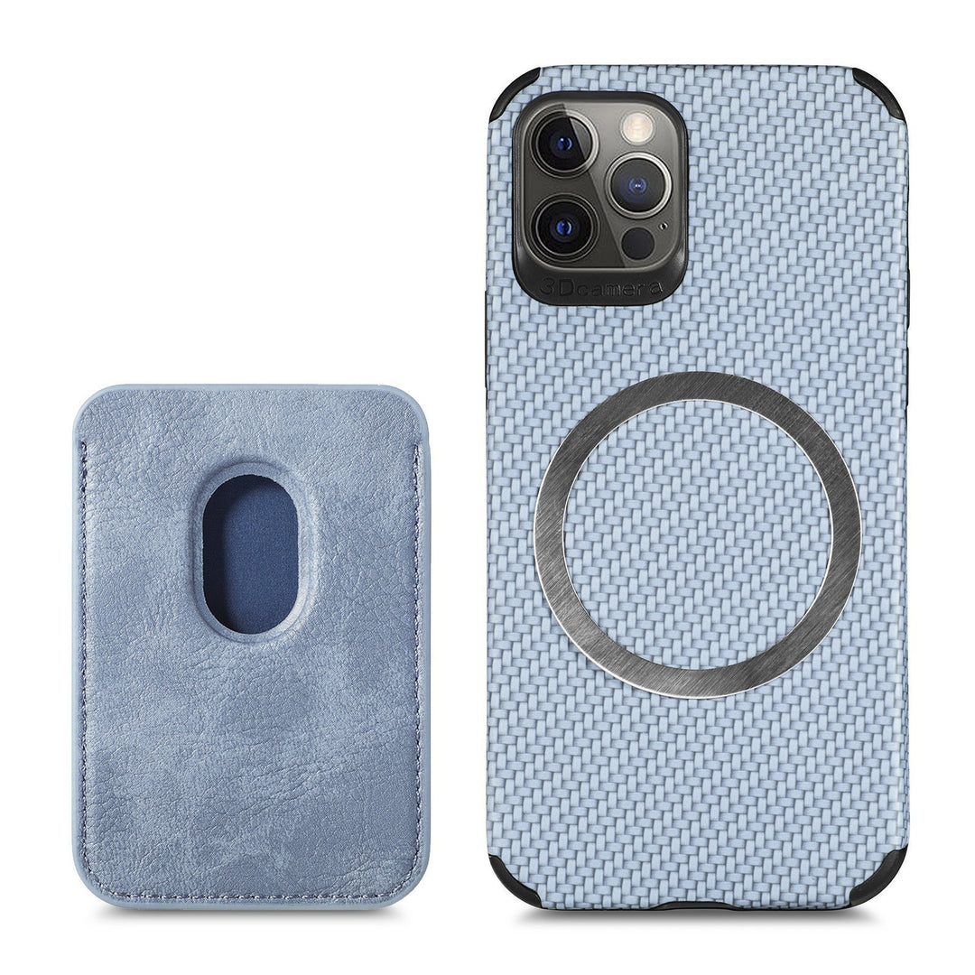 Magnetic Leather Card Holder Phone Case – Carbon Fiber Pattern – phone-case
