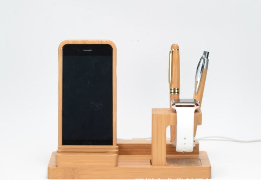 Bamboo Charging Dock – 4-Port USB Stand for Phone, Tablet & Apple Watch