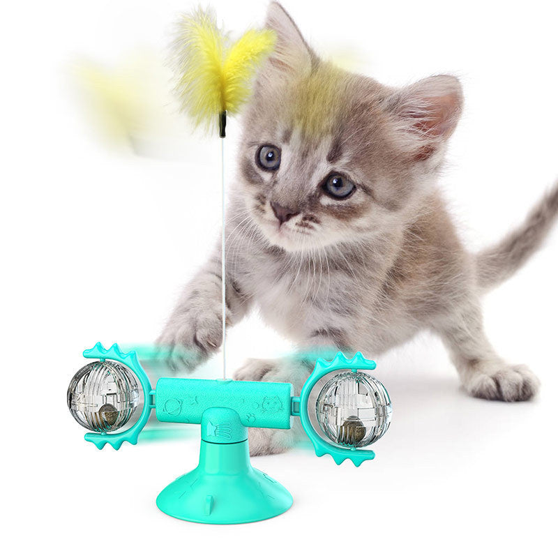 Rotating Windmill Cat Toy with Suction Cup – LED Ball & Catnip for IQ Play