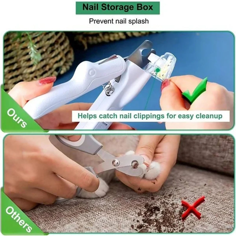 LED Pet Nail Clipper with Nail File & Collector – Safe Grooming for Cats & Dogs