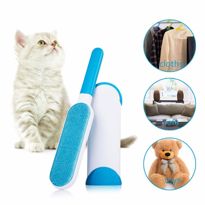 Reusable Pet Hair Remover – Double-Sided Lint Brush with Cleaning Base – grooming kit