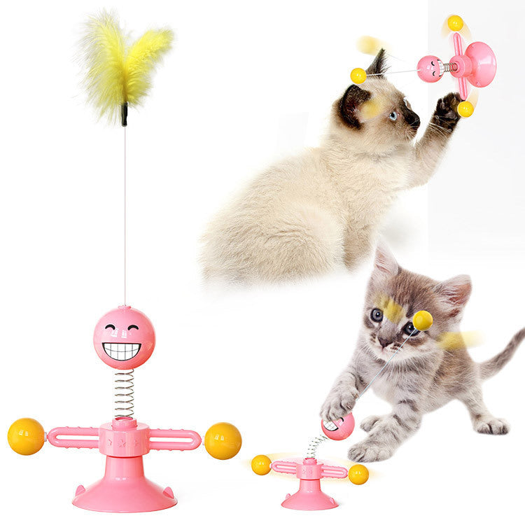 Rotating Windmill Cat Toy with Suction Cup – LED Ball & Catnip for IQ Play