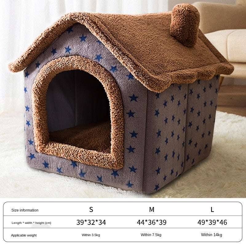Cozy Coral Fleece Pet Bed House – All-Season Retreat for Cats & Small Dogs