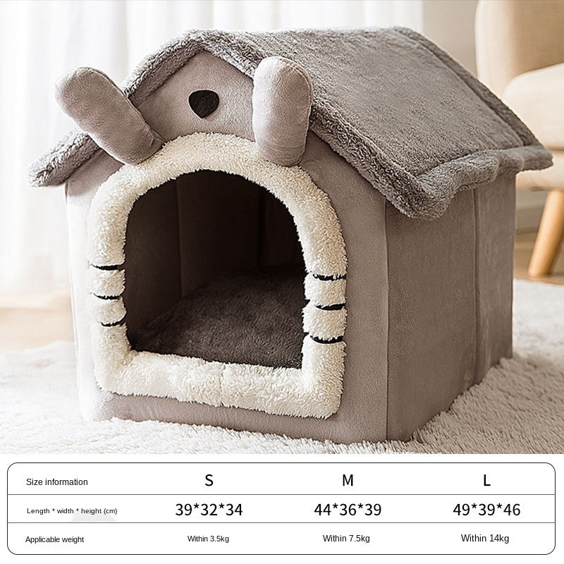 Cozy Coral Fleece Pet Bed House – All-Season Retreat for Cats & Small Dogs