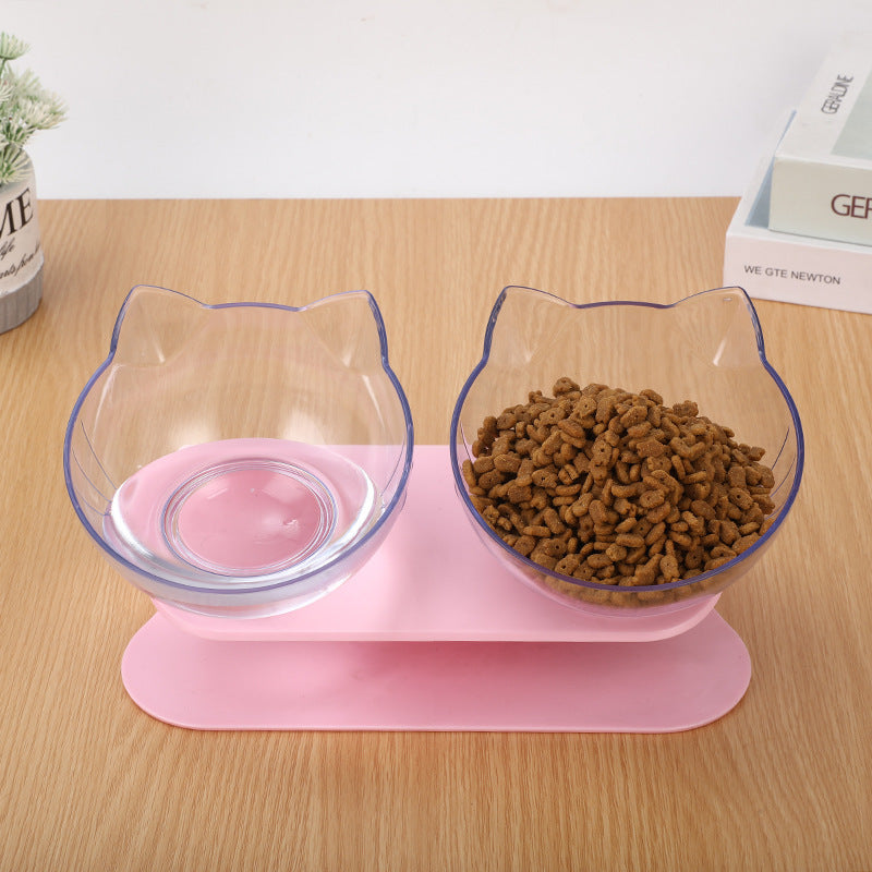 Ergonomic Cat Feeding Bowl – Tilted Transparent Design (Single or Double)