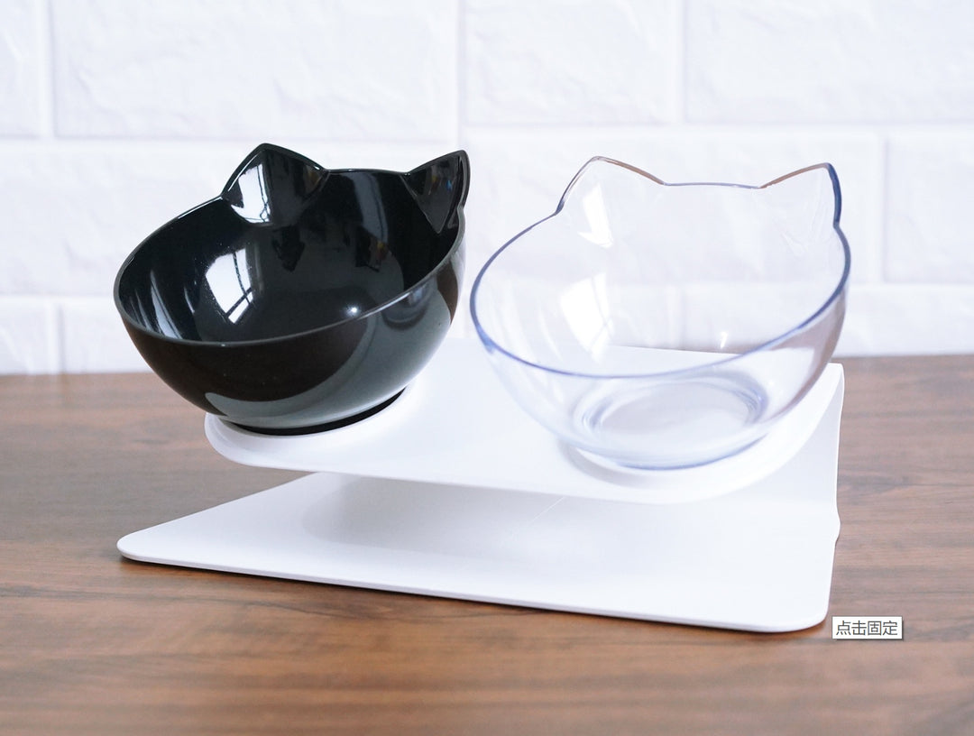 Ergonomic Cat Feeding Bowl – Tilted Transparent Design (Single or Double)