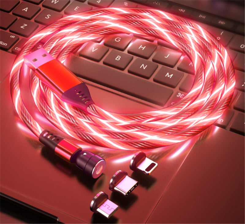 LED Magnetic Charging Cable – 540° Rotating 3-in-1 Fast Charger with Flowing Light