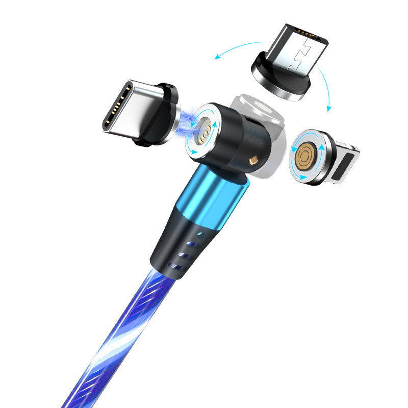LED Magnetic Charging Cable – 540° Rotating 3-in-1 Fast Charger with Flowing Light