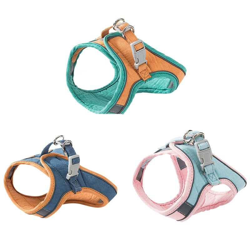 Reflective Deerskin Velvet Dog Harness – 360° Comfort for Small & Medium Dogs