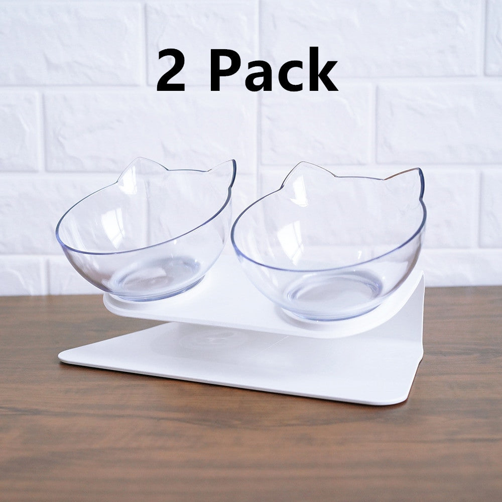 Cat Head Transparent Double Bowl – 15° Tilted Ergonomic Feeder for Cats & Small Dogs