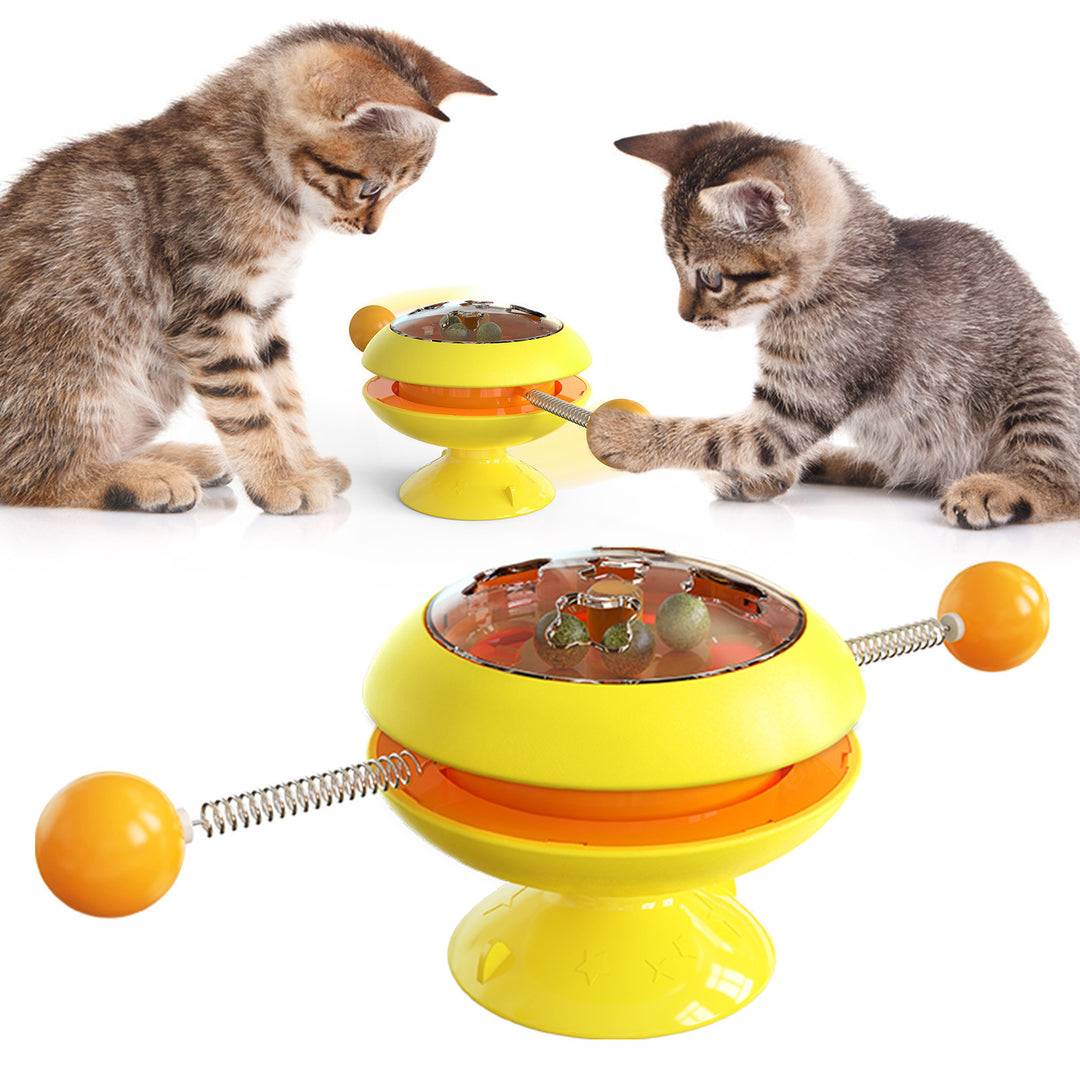 Interactive Rotating Cat Toy with Catnip Balls & Suction Base – 360° Spin Fun